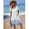 Zeagoo Womens Summer Dress Mini Petal Short Sleeve Dresses Pleated Button Down V Neck Floral Beach Swing Vacation Dress 2026(Yg1)