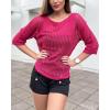 Zeagoo Womens Summer Tops Crochet Sweaters Resort Wear 3/4 Sleeve Hollow Out Knit Tops 2025 Beach Coverup Rose Red