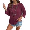 Zeagoo Womens Summer Tops Crochet Sweaters Resort Wear 3/4 Sleeve Hollow Out Knit Tops 2026 Beach Coverup(Burgundy)