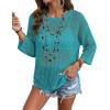 Zeagoo Womens Summer Tops Crochet Sweaters Resort Wear 3/4 Sleeve Hollow Out Knit Tops 2026 Beach Coverup(Lake Blue)
