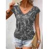 Zeagoo Womens Summer Tops Cute V Neck Cap Sleeve Tshirts Loose Fit Dressy Casual Shirts Ruched Top Tees(Floral Grey)