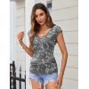 Zeagoo Womens Summer Tops Cute V Neck Cap Sleeve Tshirts Loose Fit Dressy Casual Shirts Ruched Top Tees(Floral Grey)