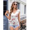 Zeagoo Womens Summer Tops Cute V Neck Cap Sleeve Tshirts Loose Fit Dressy Casual Shirts Ruched Top Tees(Flower White)