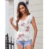 Zeagoo Womens Summer Tops Cute V Neck Cap Sleeve Tshirts Loose Fit Dressy Casual Shirts Ruched Top Tees(Flower White)