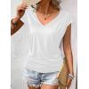 Zeagoo Womens Summer Tops Cute V Neck Cap Sleeve Tshirts Loose Fit Dressy Casual Shirts Ruched Top Tees(Khaki  White)