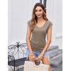Zeagoo Womens Summer Tops Cute V Neck Cap Sleeve Tshirts Loose Fit Dressy Casual Shirts Ruched Top Tees(Khaki)
