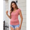 Zeagoo Womens Summer Tops Cute V Neck Cap Sleeve Tshirts Loose Fit Dressy Casual Shirts Ruched Top Tees(Pink)