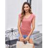 Zeagoo Womens Summer Tops Cute V Neck Cap Sleeve Tshirts Loose Fit Dressy Casual Shirts Ruched Top Tees(Pink)