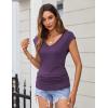 Zeagoo Womens Summer Tops Cute V Neck Cap Sleeve Tshirts Loose Fit Dressy Casual Shirts Ruched Top Tees(Purple)