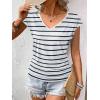 Zeagoo Womens Summer Tops Cute V Neck Cap Sleeve Tshirts Loose Fit Dressy Casual Shirts Ruched Top Tees(Striped White)