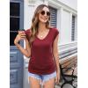 Zeagoo Womens Summer Tops Cute V Neck Cap Sleeve Tshirts Loose Fit Dressy Casual Shirts Ruched Top Tees(Wine Red)