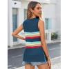 Zeagoo Womens Summer Tops Dressy Casual High Neck Sleeveless Shirts Basic Loose Fit Tank Tops Beach Vacation 2 Pack(B-black&rainbow Blue)