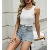 Zeagoo Womens Tank Tops 2025 Sleeveless Summer Tops High Neck Ribbed Knit Shirts Casual Basic Ruched Tops(White)