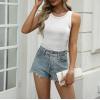 Zeagoo Womens Tank Tops 2025 Sleeveless Summer Tops High Neck Ribbed Knit Shirts Casual Basic Ruched Tops(White)
