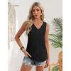 Zeagoo Womens Tank Tops 2026 Summer Sleeveless Loose Fit Tops V Neck Pleated Trendy Fashion Business Casual Shirts(Black)