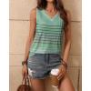 Zeagoo Women’s Tank Tops Loose Fit Casual V Neck Boho Summer Pleated Sleeveless Shirts Basic Trendy Outfits Clothes(Cyan Colorful Stripe)