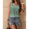 Zeagoo Women’s Tank Tops Loose Fit Casual V Neck Boho Summer Pleated Sleeveless Shirts Basic Trendy Outfits Clothes(Cyan Colorful Stripe)