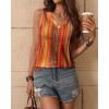 Zeagoo Women’s Tank Tops Loose Fit Casual V Neck Boho Summer Pleated Sleeveless Shirts Basic Trendy Outfits Clothes(Orange Boho Stripe)