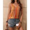Zeagoo Women’s Tank Tops Loose Fit Casual V Neck Boho Summer Pleated Sleeveless Shirts Basic Trendy Outfits Clothes(Orange Boho Stripe)