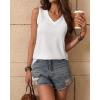 Zeagoo Women’s Tank Tops Loose Fit Casual V Neck Boho Summer Pleated Sleeveless Shirts Basic Trendy Outfits Clothes(White)