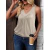 Zeagoo Womens Tank Tops Loose Fit V Neck Ruched Sleeveless Tops Casual Basic Banded Shirts S-XXL(Beige)