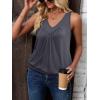 Zeagoo Womens Tank Tops Loose Fit V Neck Ruched Sleeveless Tops Casual Basic Banded Shirts S-XXL(Dark Grey)