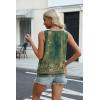 Zeagoo Womens Tank Tops Loose Fit V Neck Ruched Sleeveless Tops Casual Basic Banded Shirts S-XXL(Green Floral)