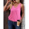 Zeagoo Womens Tank Tops Loose Fit V Neck Ruched Sleeveless Tops Casual Basic Banded Shirts S-XXL(Rose Red)