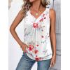Zeagoo Womens Tank Tops Loose Fit V Neck Ruched Sleeveless Tops Casual Basic Banded Shirts S-XXL(White Red Blue Flower)