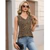 Zeagoo Womens Tank Tops Pleated V Neck Business Casual Sleeveless Shirts Trendy Dressy Textured Summer Work Blouse(An136 Leopard)