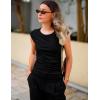 Zeagoo Womens Tank Tops Ribbed Knit Crew Neck Shirts Cap Sleeve Slim Fitted Ruched Basic Tees(B-black)