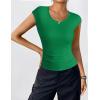 Zeagoo Womens Tank Tops Ribbed Knit Crew Neck Shirts Cap Sleeve Slim Fitted Ruched Basic Tees(B-green)