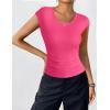 Zeagoo Womens Tank Tops Ribbed Knit Crew Neck Shirts Cap Sleeve Slim Fitted Ruched Basic Tees(B-hotpink)