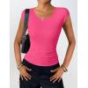 Zeagoo Womens Tank Tops Ribbed Knit Crew Neck Shirts Cap Sleeve Slim Fitted Ruched Basic Tees(B-hotpink)