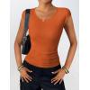 Zeagoo Womens Tank Tops Ribbed Knit Crew Neck Shirts Cap Sleeve Slim Fitted Ruched Basic Tees(B-orange)