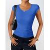 Zeagoo Womens Tank Tops Ribbed Knit Crew Neck Shirts Cap Sleeve Slim Fitted Ruched Basic Tees(B-royal Blue)