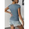 Zeagoo Womens Tank Tops Ribbed Knit Crew Neck Shirts Cap Sleeve Slim Fitted Ruched Basic Tees(B-teal)