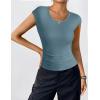 Zeagoo Womens Tank Tops Ribbed Knit Crew Neck Shirts Cap Sleeve Slim Fitted Ruched Basic Tees(B-teal)