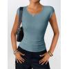 Zeagoo Womens Tank Tops Ribbed Knit Crew Neck Shirts Cap Sleeve Slim Fitted Ruched Basic Tees(B-teal)