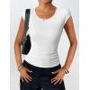 Zeagoo Womens Tank Tops Ribbed Knit Crew Neck Shirts Cap Sleeve Slim Fitted Ruched Basic Tees(B-white)