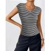 Zeagoo Womens Tank Tops Ribbed Knit Crew Neck Shirts Cap Sleeve Slim Fitted Ruched Basic Tees(F-black Striped)