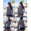 Zeagoo Womens Tank Tops Ribbed Knit Crew Neck Shirts Cap Sleeve Slim Fitted Ruched Basic Tees(F-black Striped)