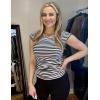 Zeagoo Womens Tank Tops Ribbed Knit Crew Neck Shirts Cap Sleeve Slim Fitted Ruched Basic Tees(F-black Striped)