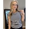 Zeagoo Womens Tank Tops Ribbed Knit Crew Neck Shirts Cap Sleeve Slim Fitted Ruched Basic Tees(F-black Striped)