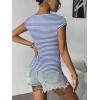 Zeagoo Womens Tank Tops Ribbed Knit Crew Neck Shirts Cap Sleeve Slim Fitted Ruched Basic Tees(F-blue Striped)