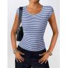 Zeagoo Womens Tank Tops Ribbed Knit Crew Neck Shirts Cap Sleeve Slim Fitted Ruched Basic Tees(F-blue Striped)
