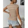 Zeagoo Womens Tank Tops Ribbed Knit Crew Neck Shirts Cap Sleeve Slim Fitted Ruched Basic Tees(F-brown Striped)