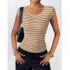 Zeagoo Womens Tank Tops Ribbed Knit Crew Neck Shirts Cap Sleeve Slim Fitted Ruched Basic Tees(F-brown Striped)