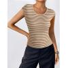 Zeagoo Womens Tank Tops Ribbed Knit Crew Neck Shirts Cap Sleeve Slim Fitted Ruched Basic Tees(F-brown Striped)