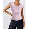 Zeagoo Womens Tank Tops Ribbed Knit Crew Neck Shirts Cap Sleeve Slim Fitted Ruched Basic Tees(F-light Purple Striped)